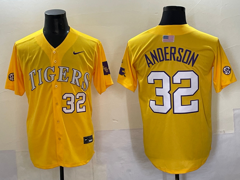 Men's LSU Tigers Kade Anderson Yellow Replica Player Jersey
