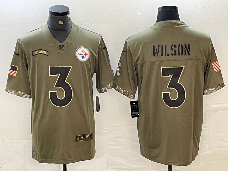 Men's Pittsburgh Steelers Russell Wilson Olive 2022 Salute To Service Limited Jersey