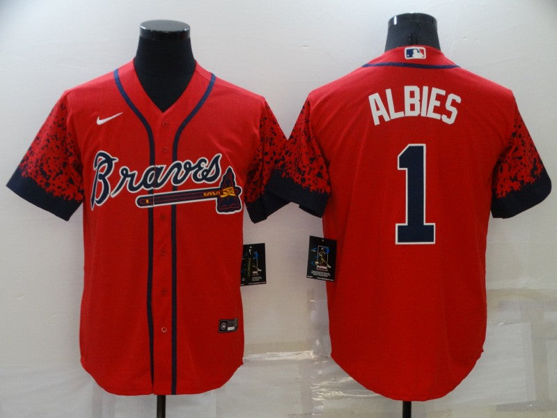 Men's Atlanta Braves Ozzie Albies Red Stitched Player Jersey