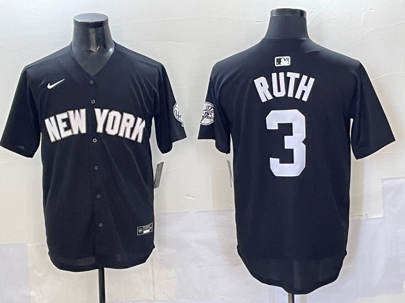 Men's New York Yankees Babe Ruth Black Lights Out Replica Player Jersey