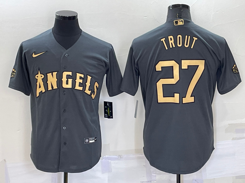 Men's Los Angeles Angels Mike Trout Gray Stitched Jersey