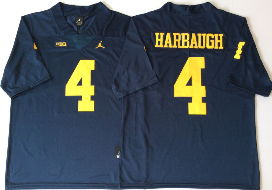 Men's Michigan Wolverines Jim Harbaugh Navy Alumni Player Game Jersey