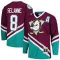 Men's Anaheim Ducks Teemu Selanne Mitchell Ness Purple 1996/97 Alternate Captain Patch Blue Line Player Jersey