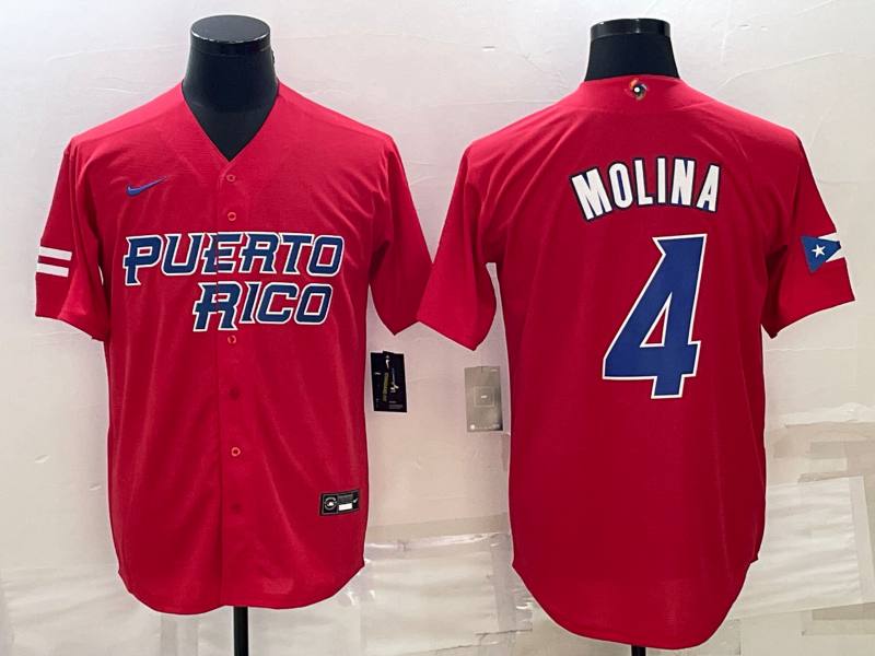 Men's 2023 World Baseball Classic Yadier Molina Puerto Rico Red Jersey