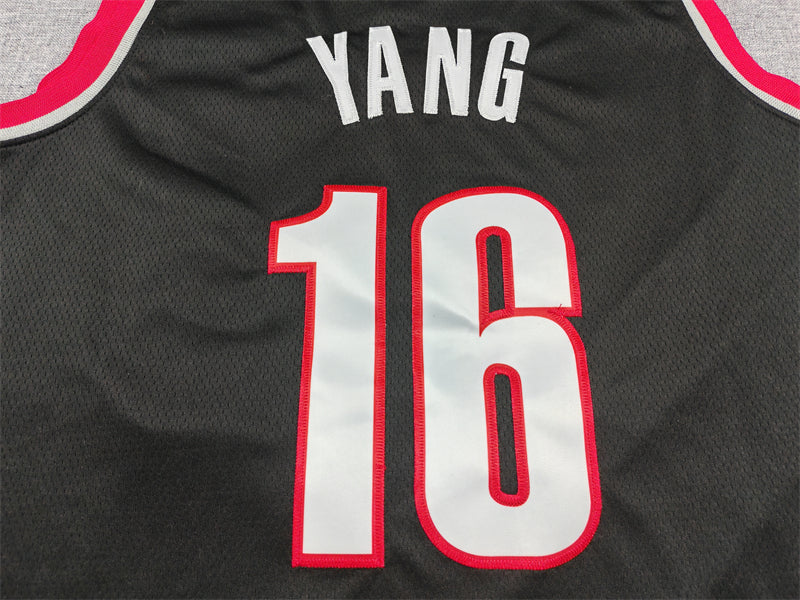 Men's Portland Trail Blazers Yang Hansen Black Swingman Player Jersey - Icon Edition