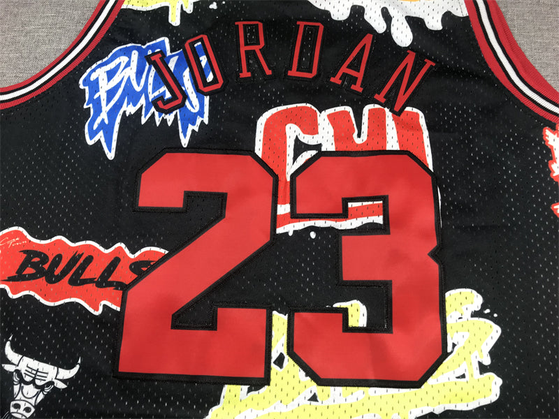 Men's Chicago Bulls Michael Jordan Black Swingman Graffiti Edition Jersey