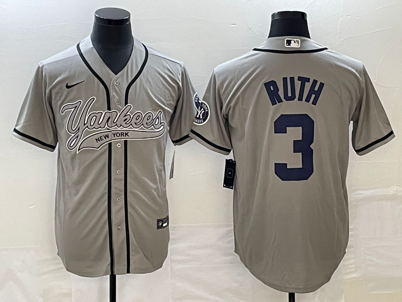 Men's New York Yankees Babe Ruth Gray Player Jersey Joint Edition