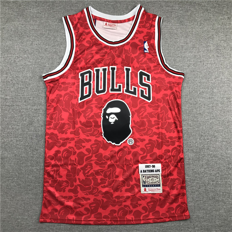Men's Chicago Bulls Bape Red 1997-98 Hardwood Classics Authentic Jersey
