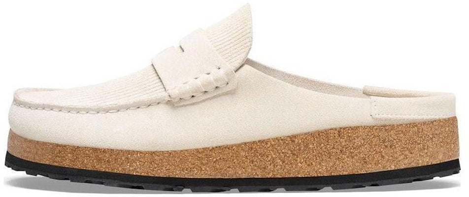 Birkenstock Boston 1026159 Suede Narrow White Covered-Toe Slippers