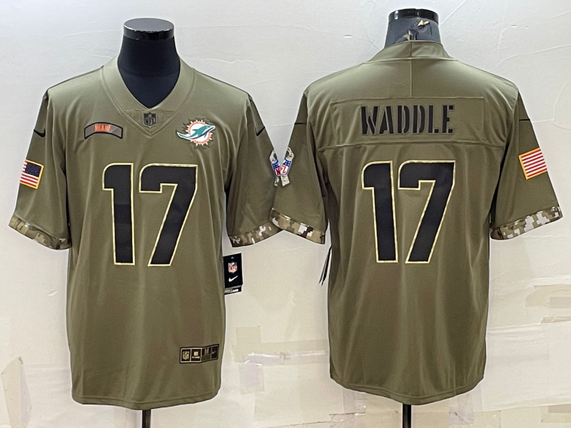 Men's Miami Dolphins Jaylen Waddle Olive 2022 Salute To Service Limited Jersey
