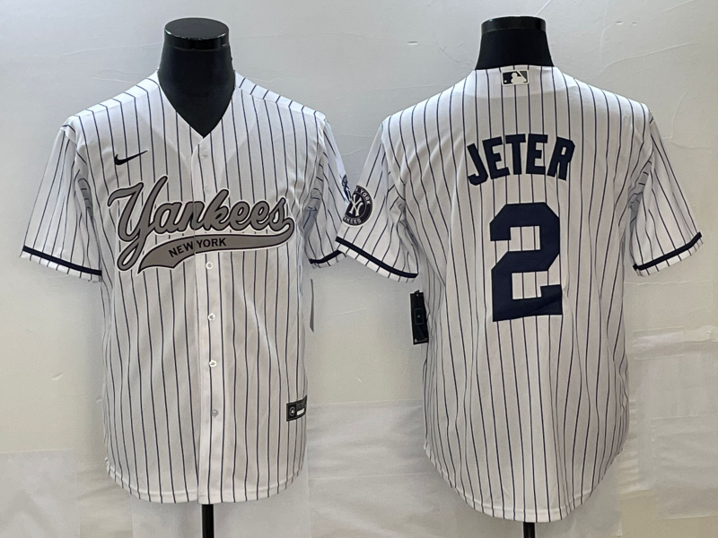 Men's New York Yankees Derek Jeter White Game Jersey Joint Edition