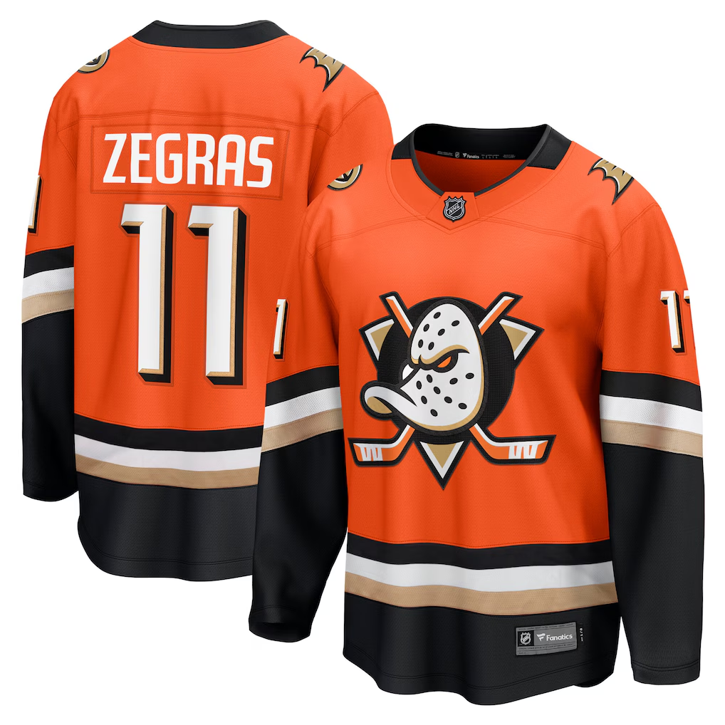 Men's Anaheim Ducks Trevor Zegras Fanatics Orange Home Breakaway Player Jersey