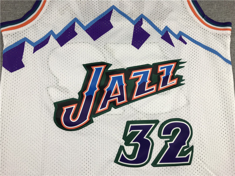 Men's Utah Jazz Karl Malone White 1996-97 Hardwood Classics Swingman Jersey