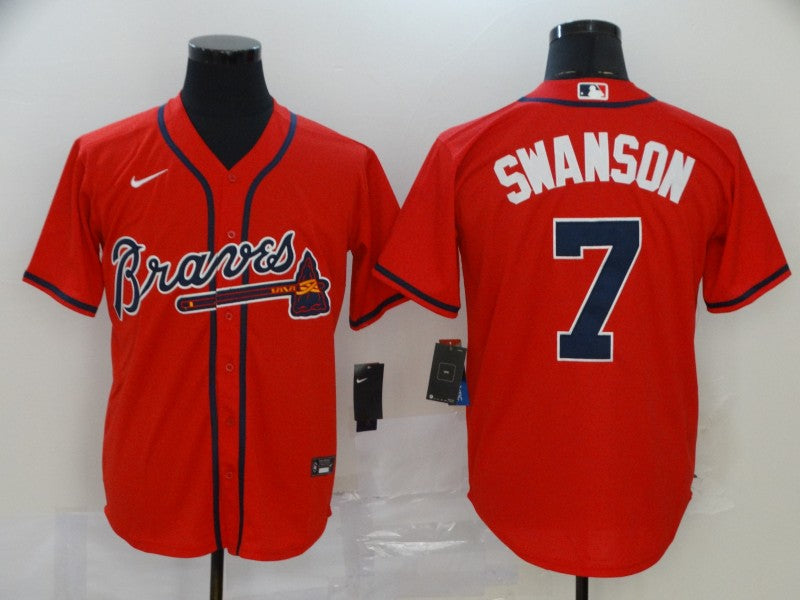 Men's Atlanta Braves Dansby Swanson Red Replica Player Jersey
