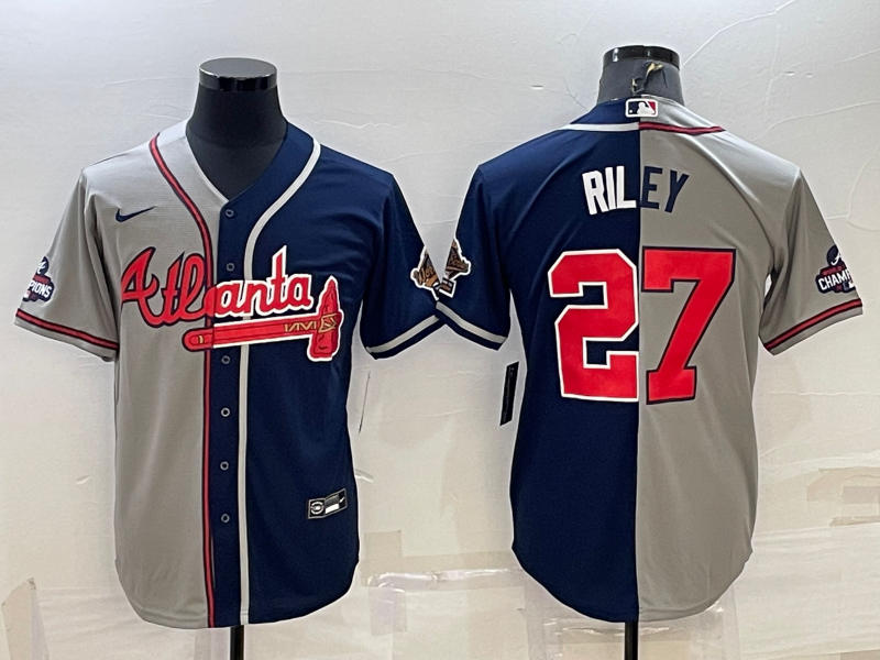 Men's Atlanta Braves Austin Riley Gray/Navy Replica Player Jersey