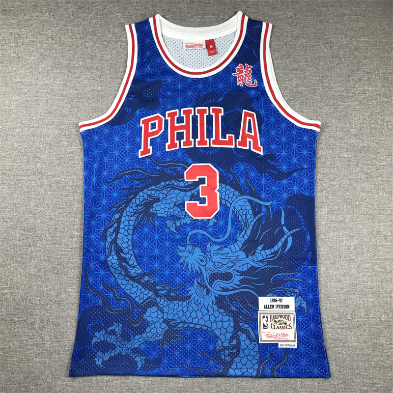 Men's Philadelphia 76ers Allen Iverson Blue Year of Dragon Edition Swingman Jersey