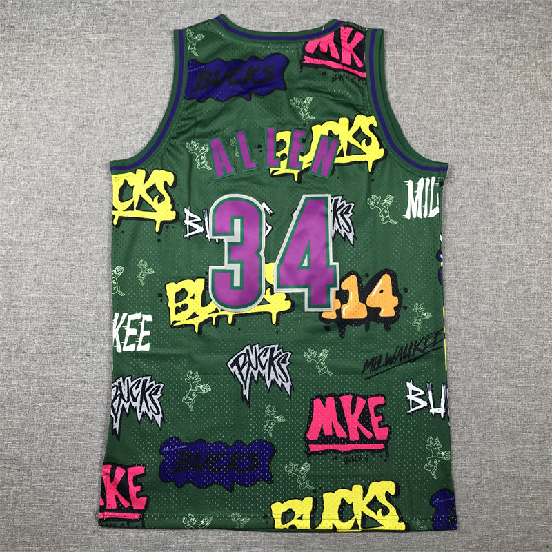 Men's Milwaukee Bucks Ray Allen Green Swingman Player Jersey - Graffiti Edition