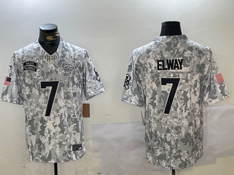 Men's Denver Broncos John Elway Arctic Camo 2024 Salute to Service Retired Player Limited Jersey