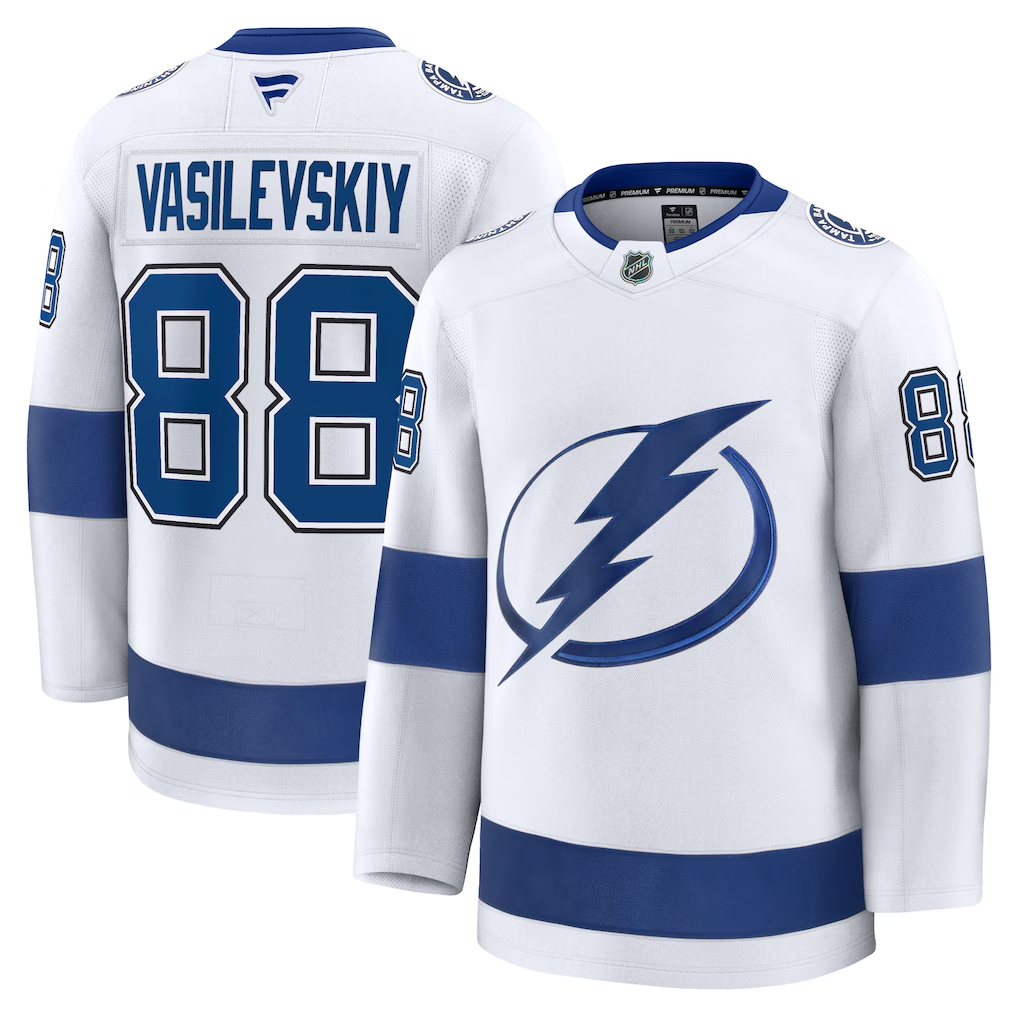 Men's Tampa Bay Lightning Andrei Vasilevskiy Fanatics White Away Premium Jersey