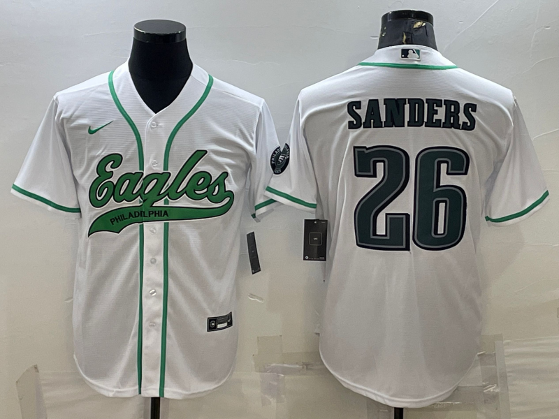 Men's Philadelphia Eagles Miles Sanders White Game Jersey Joint Edition