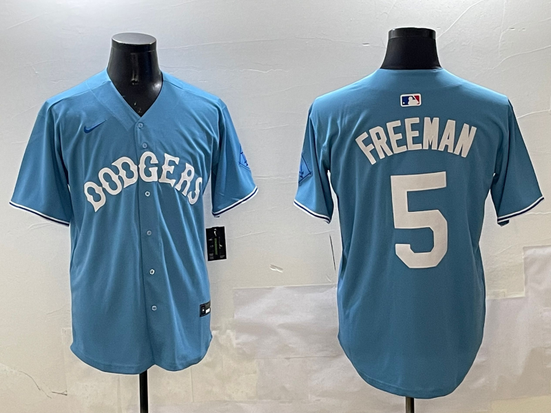 Men's Los Angeles Dodgers Freddie Freeman Light Blue Limited Player Jersey