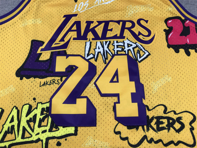 Men's Los Angeles Lakers Kobe Bryant Yellow Swingman Graffiti Edition Jersey