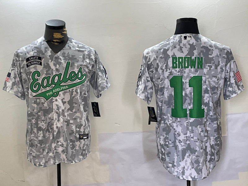 Men's Philadelphia Eagles A.J. Brown Arctic Camo 2024 Salute to Service Player Jersey