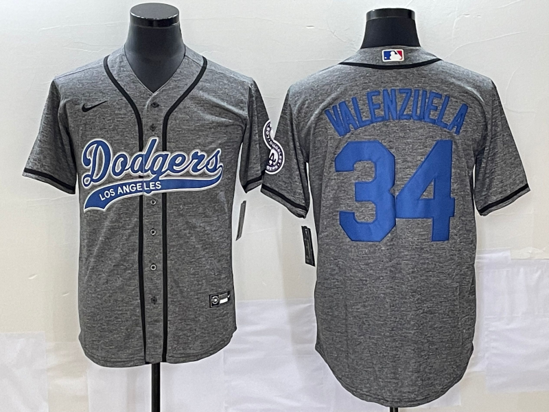 Men's Los Angeles Dodgers Fernando Valenzuela Gray Game Jersey Joint Edition