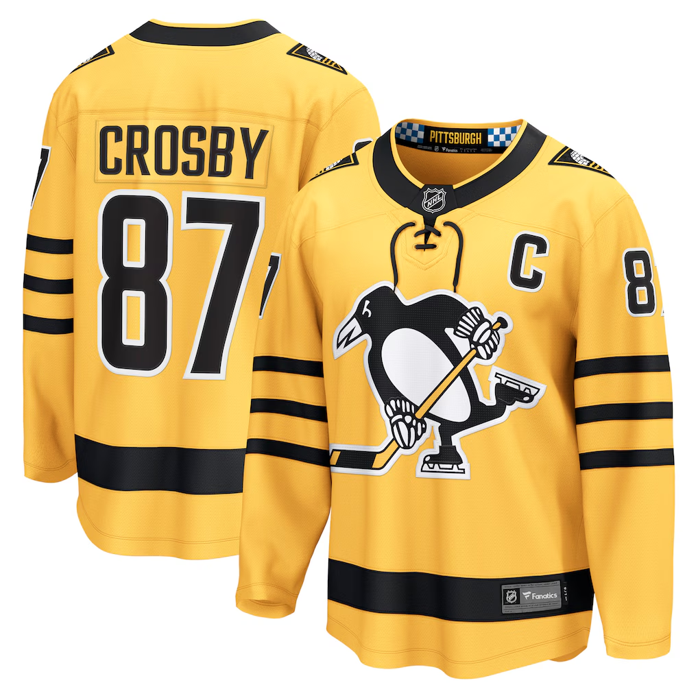 Men's Pittsburgh Penguins Sidney Crosby Fanatics Gold Alternate Premium Jersey
