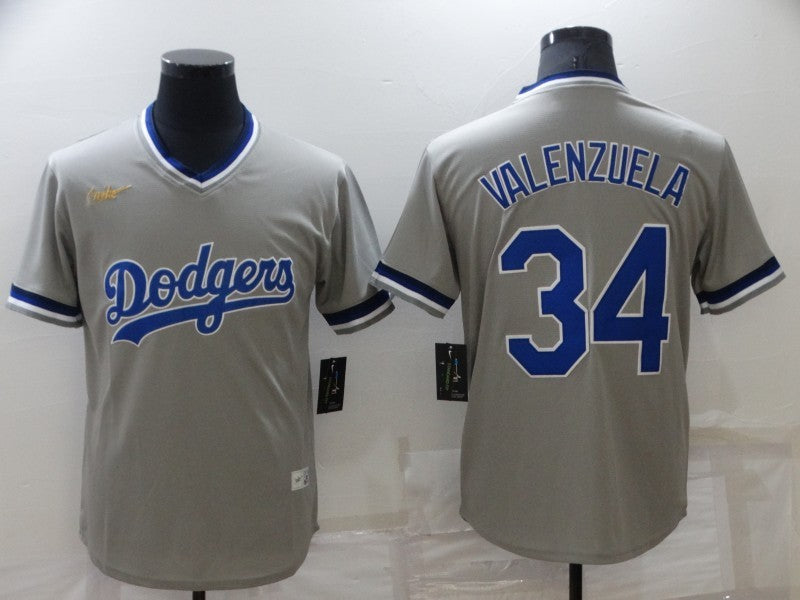 Men's Los Angeles Dodgers Fernando Valenzuela Gray Stitched Jersey
