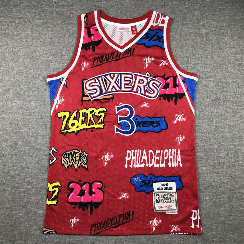 Men's Philadelphia 76ers Allen Iverson Red Swingman Graffiti Edition Jersey