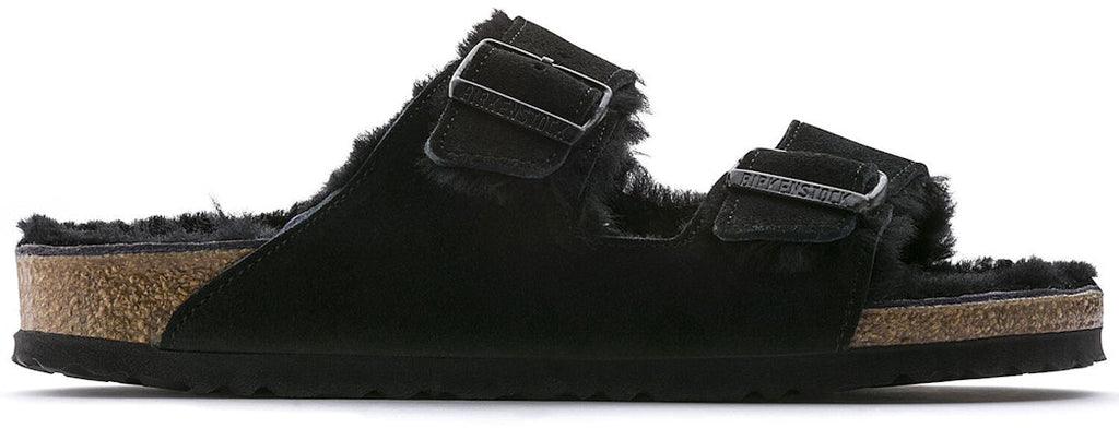 Birkenstock Arizona Shearling Suede Leather Narrow Fit 0752663 Black Sandals