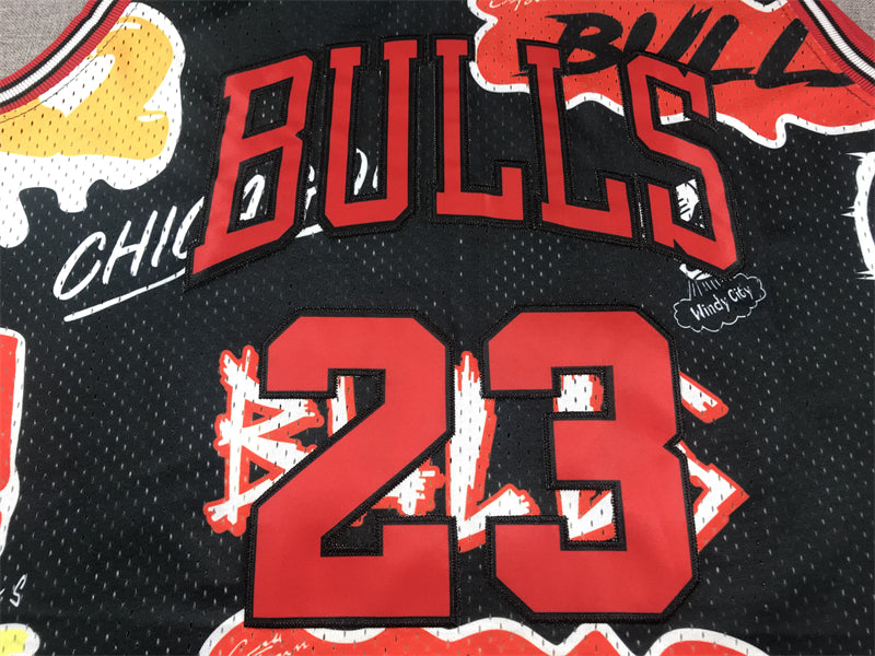 Men's Chicago Bulls Michael Jordan Black Swingman Graffiti Edition Jersey