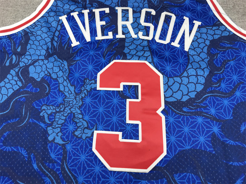 Men's Philadelphia 76ers Allen Iverson Blue Year of Dragon Edition Swingman Jersey