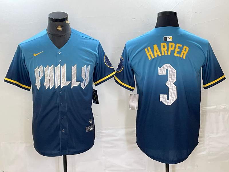 Men's Philadelphia Phillies Bryce Harper Blue 2024 City Connect Limited Player Jersey