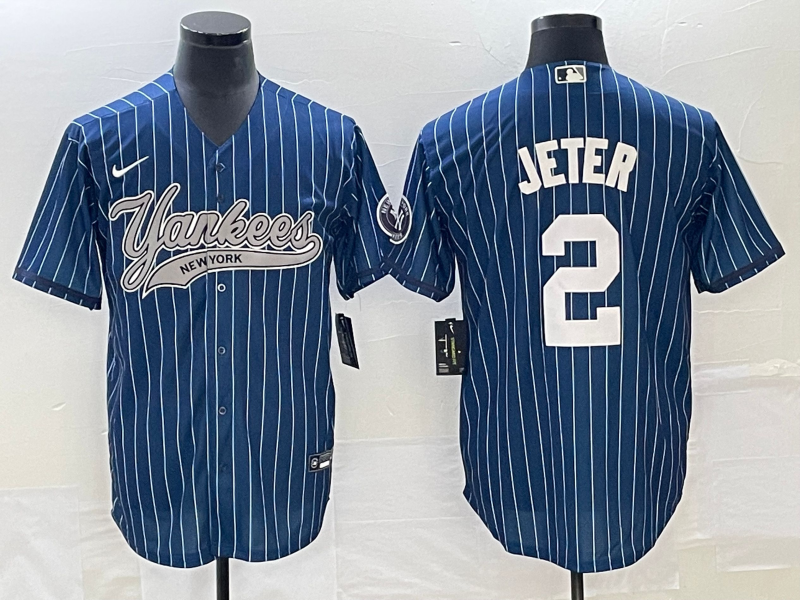 Men's New York Yankees Derek Jeter Blue Player Jersey Joint Edition