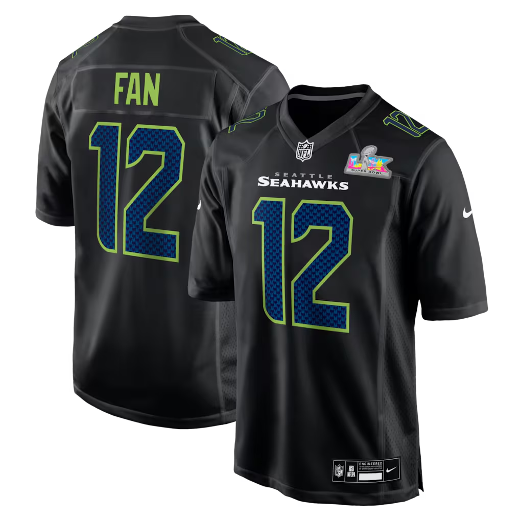 Men's Seattle Seahawks 12s Black Super Bowl LX Patch Carbon Fashion Game Jersey