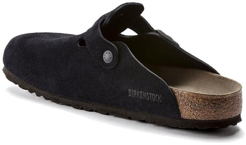 Birkenstock Boston 1023910 Suede Soft Footbed Midnight Black Leather Sandals