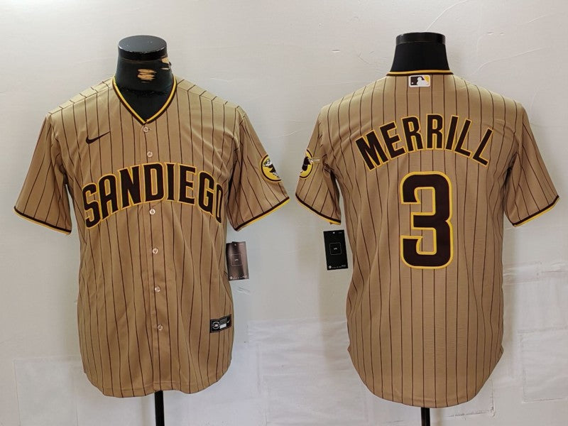 Men's San Diego Padres Jackson Merrill Tan Replica Player Jersey