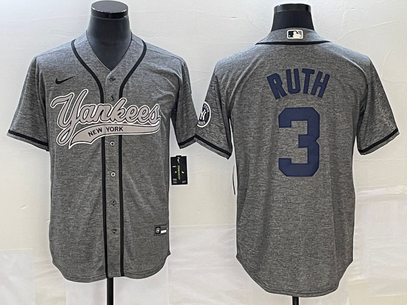 Men's New York Yankees Babe Ruth Gray Game Jersey Joint Edition