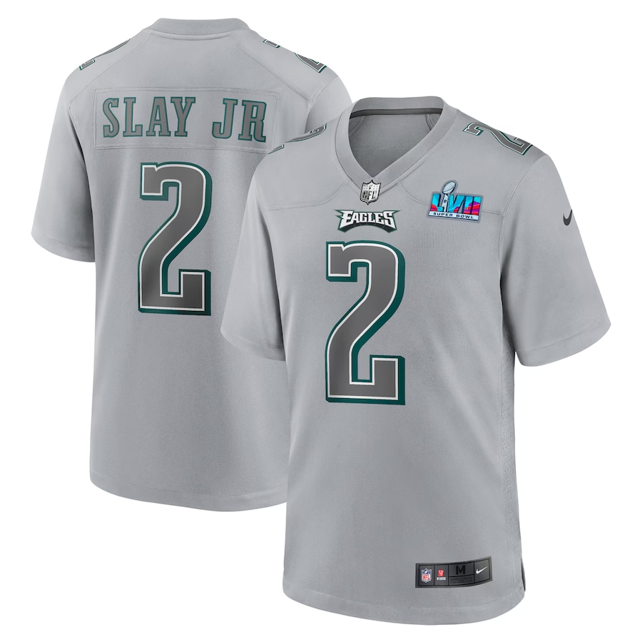 Men's Philadelphia Eagles Darius Slay Jr. Gray Super Bowl LVII Patch Atmosphere Fashion Game Jersey