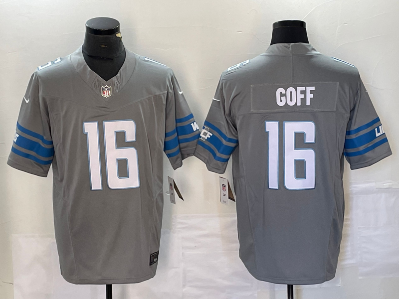 Men's Detroit Lions Jared Goff Gray Game Jersey