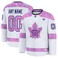 Men's Toronto Maple Leafs Fanatics White Purple 2024 Hockey Fights Cancer Practice Custom Jersey