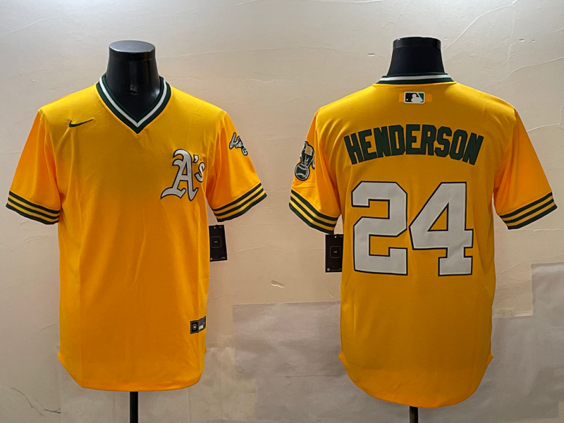 Men's Oakland Athletics Rickey Henderson Yellow Replica Team Jersey