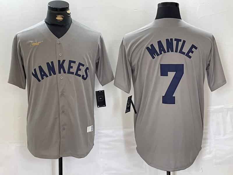 Men's New York Yankees Mickey Mantle Gray Road Cooperstown Collection Player Jersey
