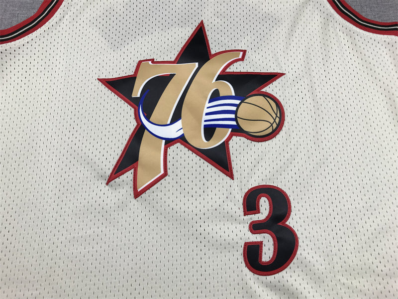 Men's Philadelphia 76ers Allen Iverson Cream Chainstitch Swingman Jersey