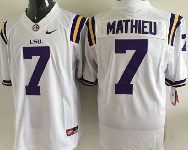Men's LSU Tigers Tyrann Mathieu White Player Game Jersey