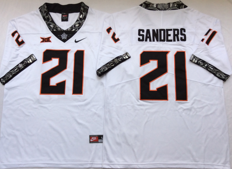 Men's Oklahoma State Cowboys Barry Sanders White Player Jersey