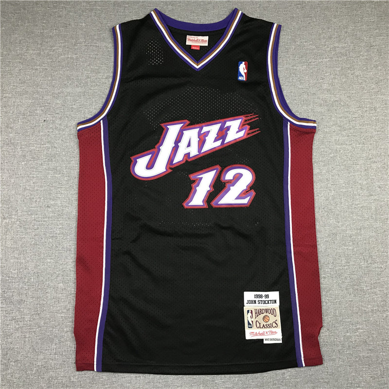 Men's Utah Jazz John Stockton Black 1998-99 Hardwood Classics Swingman Jersey