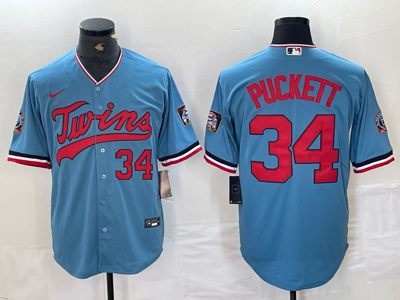 Men's Minnesota Twins Kirby Puckett Blue Stitched Jersey